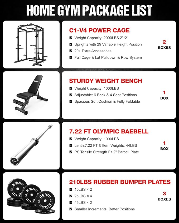 C1-V4 Power Cage, 2000LBS Squat Rack with LAT Pulldown, Multi-Function Weight Cage Strength Training Machine, Workout Cage with More Attachments for Home Gym Garage