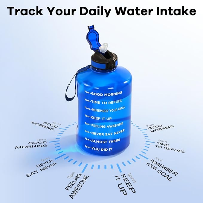 WEMEET 1 Gallon Water Bottle with Handle, 128oz LeakProof Reusable Gym Water Bottle with Capacity Scale, BPA Free, Ideal for Gym and Outdoor Life (Blue)