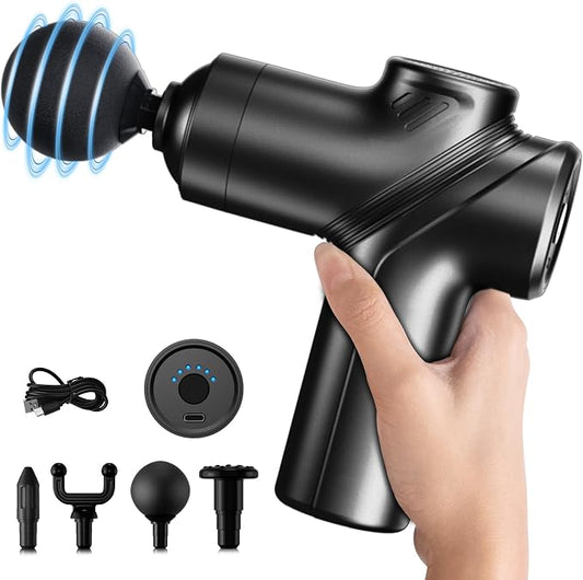 LEERCON Massage Gun Deep Tissue Mini Muscle Massager for Pain Relief, Black | Small Portable Handheld Massager Gun, Back and Neck Massager for Pain Relief, 6 Speed & 4 Heads, Birthday Gifts for Men Dad