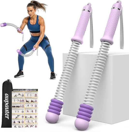2 Pcs Weighted Cordless Battle Ropes, Portable Ropeless Exercise Rope with Non-Slip Handle, Low-Noise Adjustable Resistance for Home Gym, HIIT & Low-Impact Cardio Strength Training (Purple)