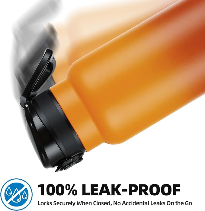 Fanhaw 32 Oz Insulated Stainless Steel Water Bottle with Chug Lid – Wide Mouth, Leak-Proof, BPA-Free – Ideal for Kids, Adults, Sports, Gym, and Outdoor Use (Yellow Orange)