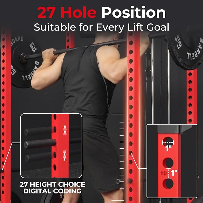 Mikolo F4 2.0 Power Cage with Dual-Track Smooth Pulley System, 1200LBS Power Rack with Leg Hold-Down for Heavy LAT Pulldowns