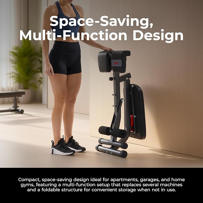 Sunny Health & Fitness Foldable Roman Chair, Back Hyperextension Bench | Adjustable Height, Folds Flat for Storage, Built in Dip Station, Targets Back, Abs & Core, Crunches & Back Extensions