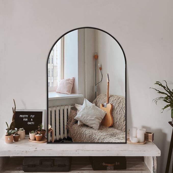 Arched Bathroom Mirror for Wall, 36" x 24" Metal Frame Vanity Mirror, Black | Aluminium Alloy Frame, HD Shatterproof Glass, for Bathroom Over Sink , Entryway, Bedroom, Living Room