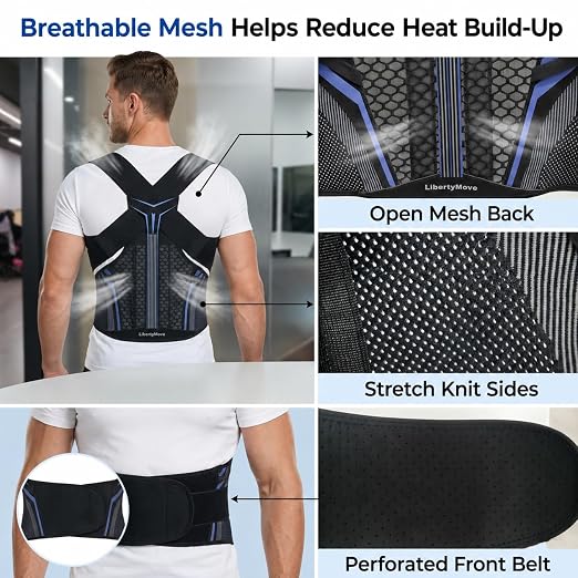 Posture Corrector for Men, Adjustable Full Back Support Brace for Upper/Lower Back, Neck & Shoulder Pain Relief, Back Brace & Straightener for Hunchback, Slouching Posture & Dowager's Hump