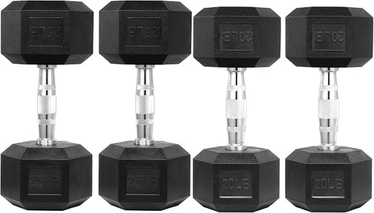 HulkFit Rubber Coated Hex Dumbbells, Anti-Roll Hand Weights, Non-Slip Ergonomic Handle Low Odor for Home Gym