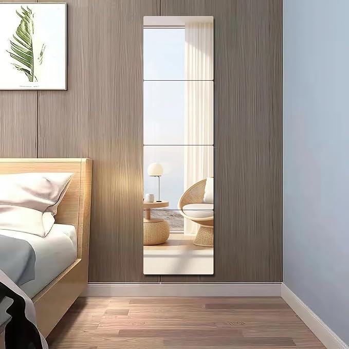 14x12 Inch Wall Mirror 4 Pack, Acrylic Self Adhesive Mirrors for Wall, Safety Stick-On Full Length Mirror Tiles