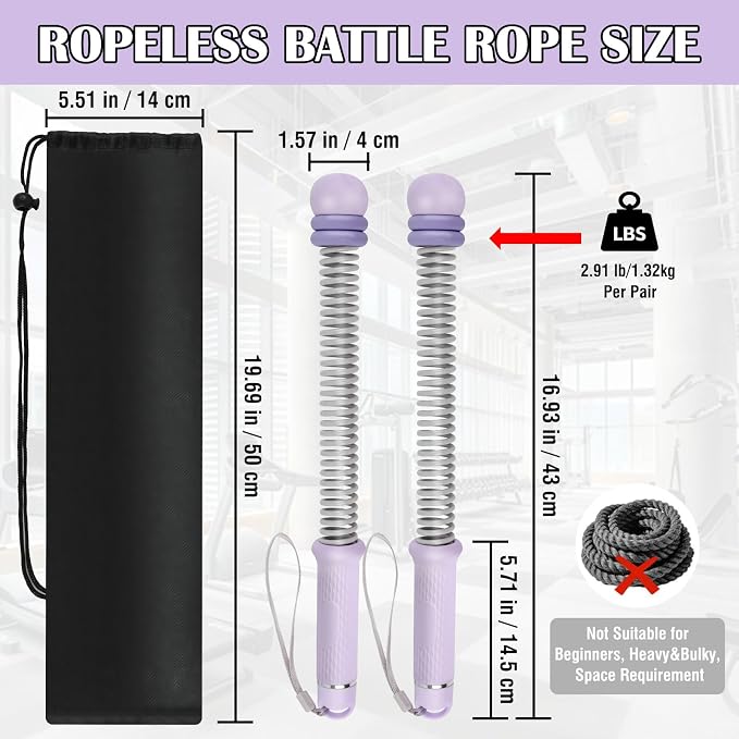 2PCS Portable Ropeless Battle Ropes with Adjustable Weight Rings | Cordless Battle Rope for Home Gym, HIIT Workout, Low-Impact Cardio, Strength Training, Fitness Equipment for Women & Men