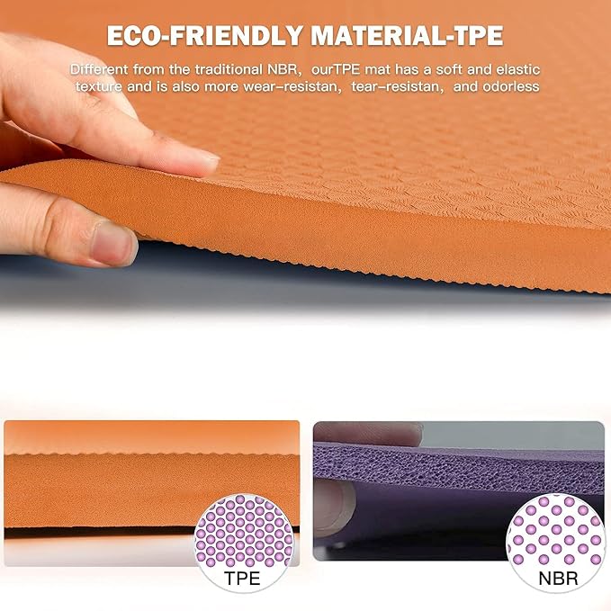 Hatha Yoga 4/5 inch TPE Yoga Mat Fitness & Exercise Mats Large Size 72"L x 32"W Non-Slip Anti-Tear For Women Men