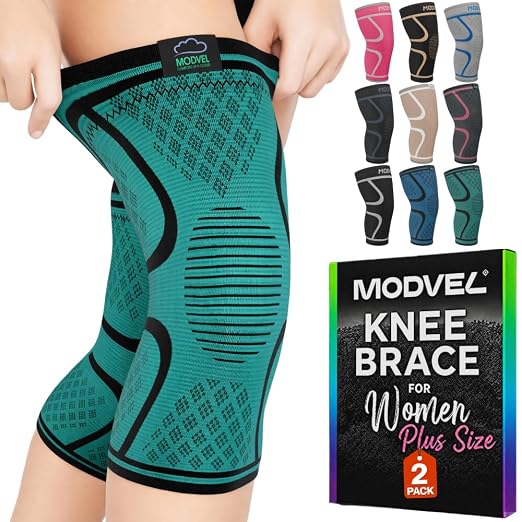 Modvel 2 Pack Knee Brace for Women - Knee Support for Walking, Knee Compression Sleeves for Pain Relief, Knee Sleeves for Women, Knee Brace for Sports, Workouts & Arthritis