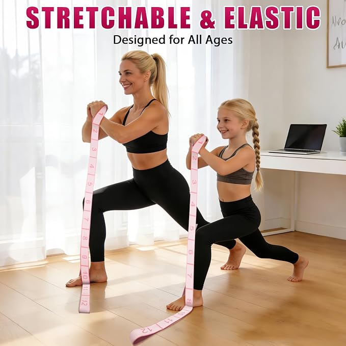 KUZARO Fitness Resistance Bands with 12 Loops, Numbered Resistance Bands for Physical Therapy, Women Stretch Strap for Home Gym, Elastic Exercise Bands for Yoga, Pilates, Leg Stretching, Dance