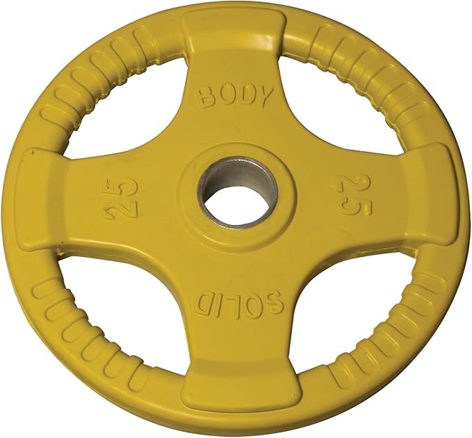 Body-Solid Quad Grip Design Rubber Plate - Olympic Weight Plates with Rubber Coating for Weight Lifting and Strength Training