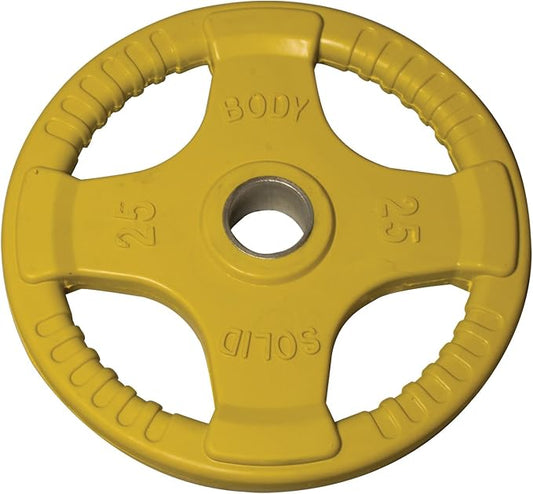 Body-Solid Quad Grip Design Rubber Plate - Olympic Weight Plates with Rubber Coating for Weight Lifting and Strength Training