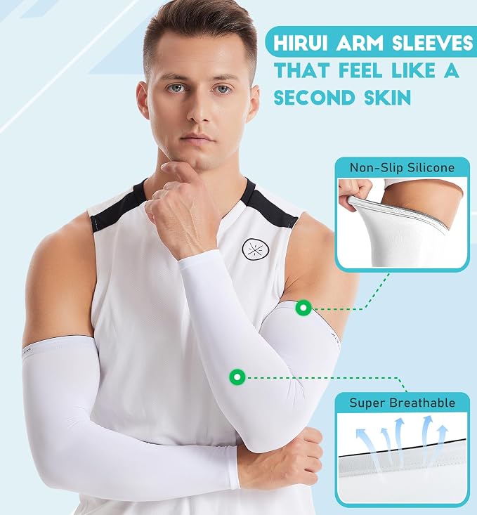 HiRui Arm Compression Sleeves for Men Women Youth, UV Protection 20-30mmHG Support Tattoo Cover, Breathable Moisture-Wicking