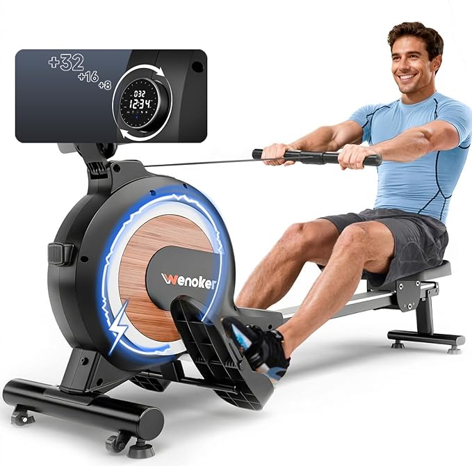 Wenoker Rowing Machine for Home, Magnetic Rower Machine, 350 LB Weight Capacity, 16-Level Silent Resistance Row Machine for Gym Exercise
