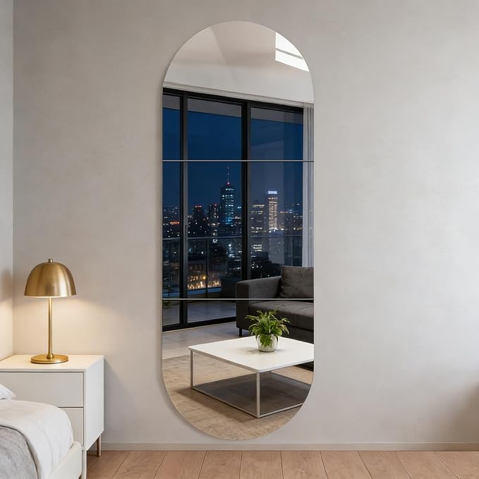 3-piece set of acrylic wall mounted mirrors, 18x18 inch self-adhesive frameless square combined with curved makeup lenses, flexible plastic lenses for bedrooms, home use, gym doors (3pcs - 18‘’×18‘’)