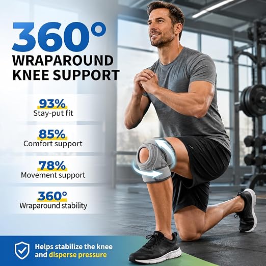 CAMBIVO Knee Brace with Stabilizers, Gel Pad & Open Patella for Men & Women | Open Patella Stabilizer for Arthritis, Meniscus & ACL MCL Relief. Adjustable Compression for Running & Sports Recovery