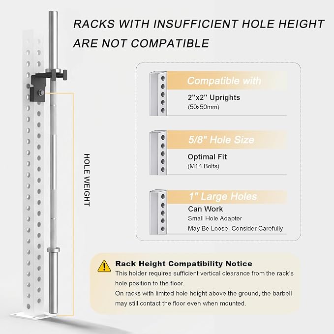 Rack-Mounted Olympic Barbell Holder for 2x2 & 2x3 Power Racks, No Drilling Required – Heavy-Duty Steel Storage with Protective Padding, Space-Saving Gym Equipment