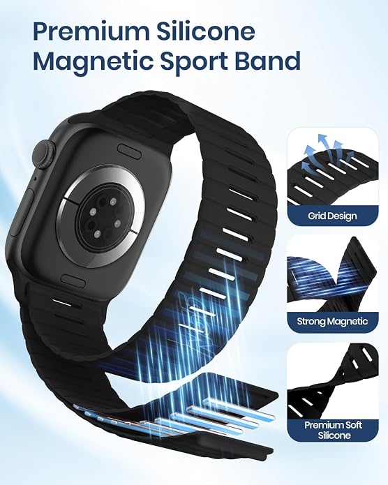 Magnetic Sport Bands Compatible with Apple Watch Bands for Men Women | Silicone Wristband 49mm 46mm 45mm 40mm 44mm 38mm 41mm 42mm, Replacement for iWatch Ultra Series 11 10 9 8 7 6 5 4 3 2 1 SE