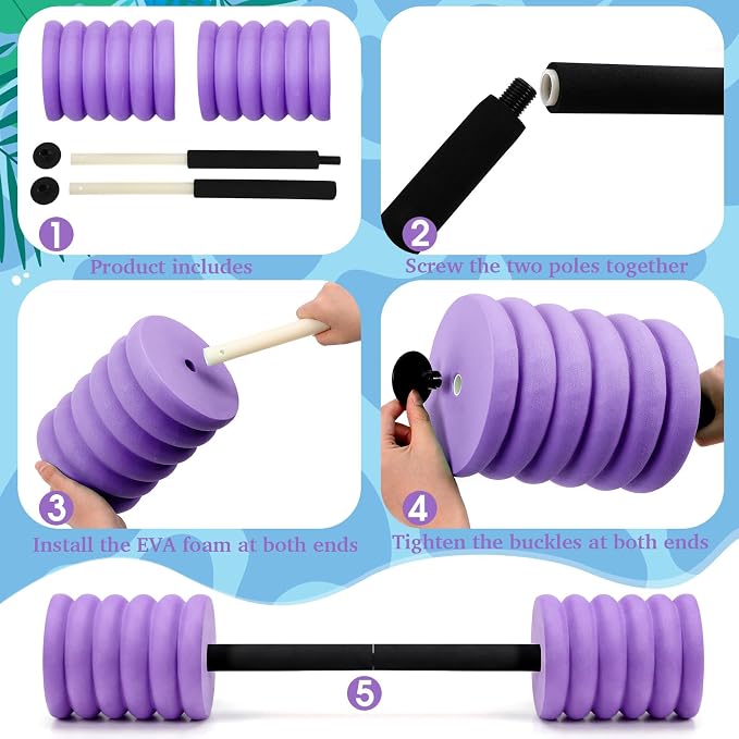 Soulchen Long Aquatic Exercise Dumbbells Pool Exercise Foam Water Weights Dumbbell Aquatic Pool Barbells with High Density EVA Foam for Swim Water Aerobics Workouts Loss