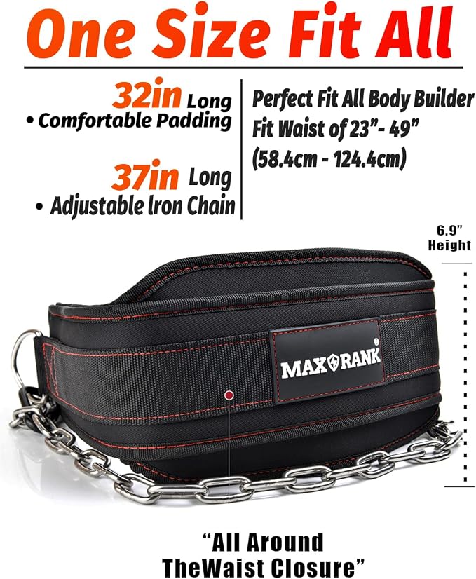 Dip belt With 37-40" Chain, 550lbs - 650lbs Weight Capacity, Weightlifting Belt for Dips and Pullups