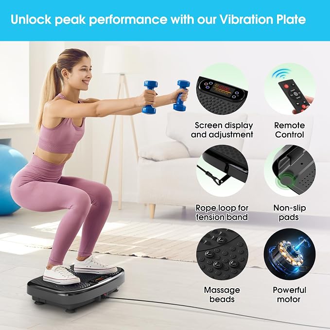SoftGym Vibration Plate Exercise Machine for Lymphatic Drainage & Fitness | Quiet Heavy Duty 450lbs Capacity Platform, 120 Speeds Shake Machine with Resistance Bands for Home Muscle Activation