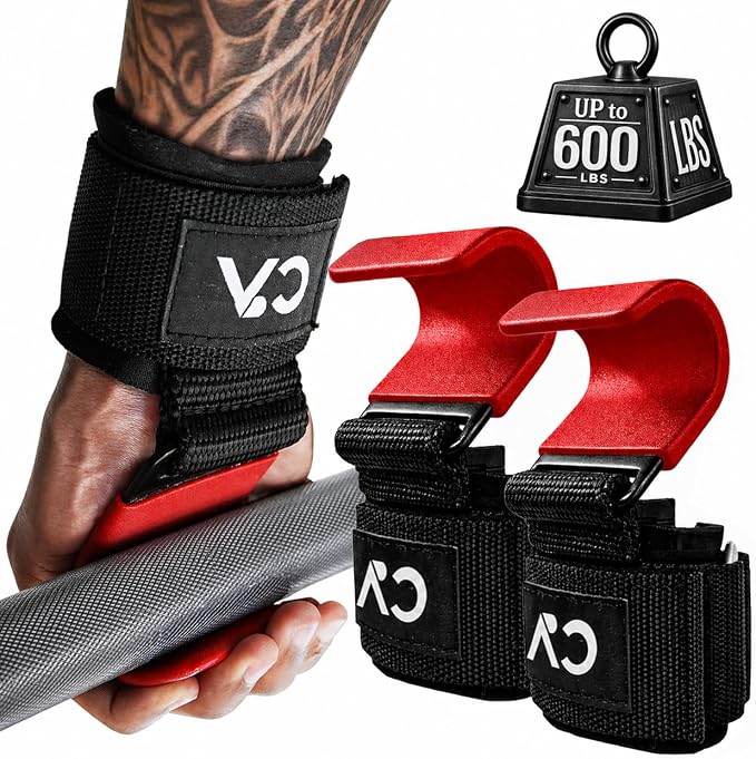 Weight Lifting Hooks (Pair) for Deadlifts, Pull Ups, Rows & Shrugs - Heavy Duty Gym Hooks with 8mm Padded Wrist Straps, Secure Grip Support for Weightlifting, Powerlifting & Strength Training
