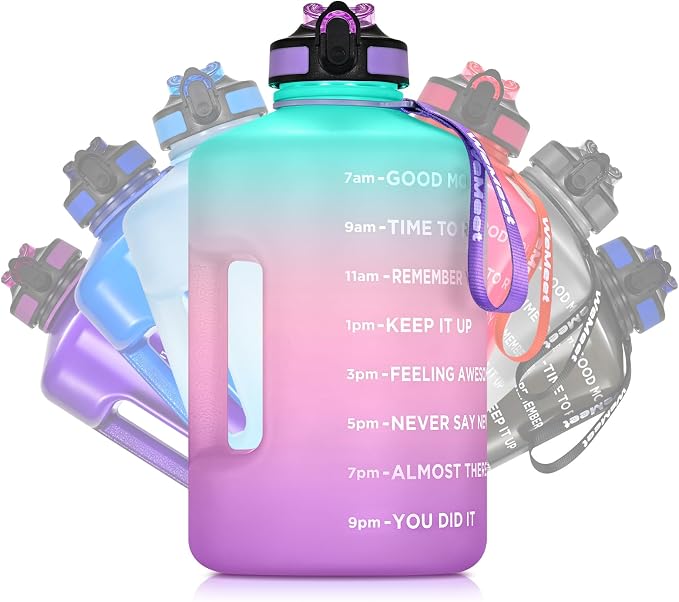 WEMEET Gallon Sport Water Jug with Time Marker and non-slip handle, Sports Motivational Water Bottle, Wide Mouth with Easy Clean Brush for Outdoor, Fitness, Gym