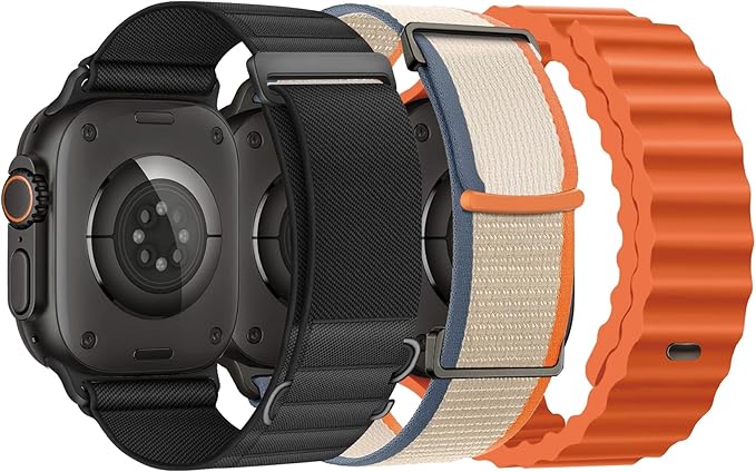 3 Pack Compatible with Apple Watch Ultra 3/2 Band 49mm 46mm 45mm 44mm Men Women,Breathable Trail Loop+Alpine Loop+Ocean Sport Band for iWatch Series 11/10/9/8/7/6/SE/5/4/3,SE 3 2 1, Ultra 3 2 1