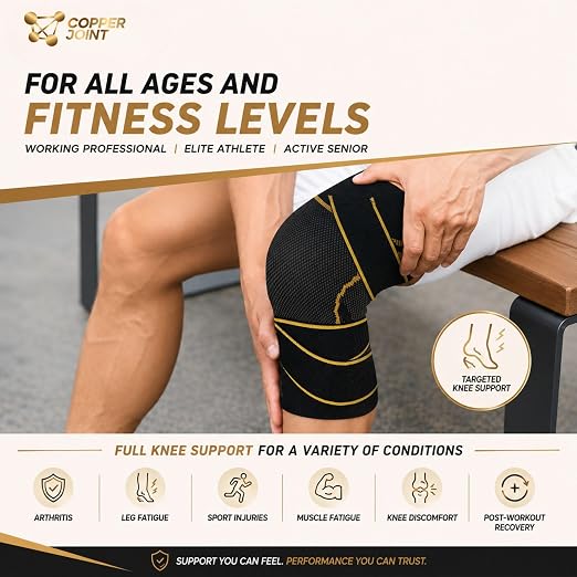 CopperJoint Knee Compression Sleeves for Women and Men Breathable Copper Infused Non Slip Knee Support For Pain Recovery Swelling Circulation Arthritis Running Workout & Walking Single Sleeve Only