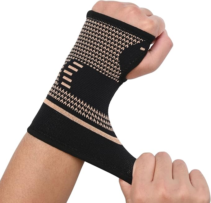 Copper Wrist Compression Sleeves, Comfortable and Breathable for Arthritis, Tendonitis, Sprains, Workout, Carpal Tunnel, Wrist Support for Women and Men (Pair)