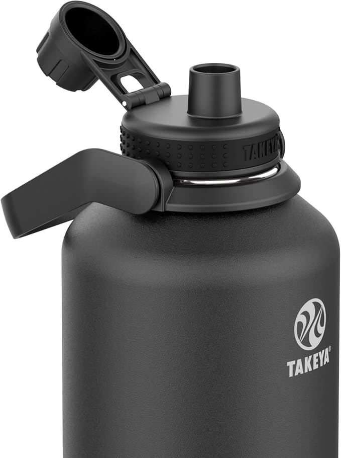 Takeya Actives 64 oz Vacuum Insulated Stainless Steel Water Bottle with Spout Lid, Premium Quality, Onyx