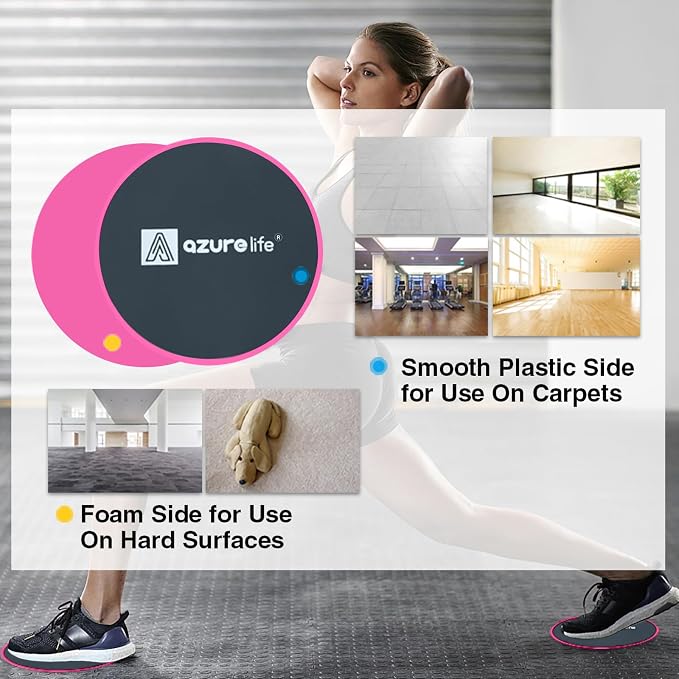 A AZURELIFE Exercise Core Sliders, Dual Sided Exercise Gliding Discs Use on Carpet or Hardwood Floors, Light and Portable, Perfect for Abdominal&Core Workouts
