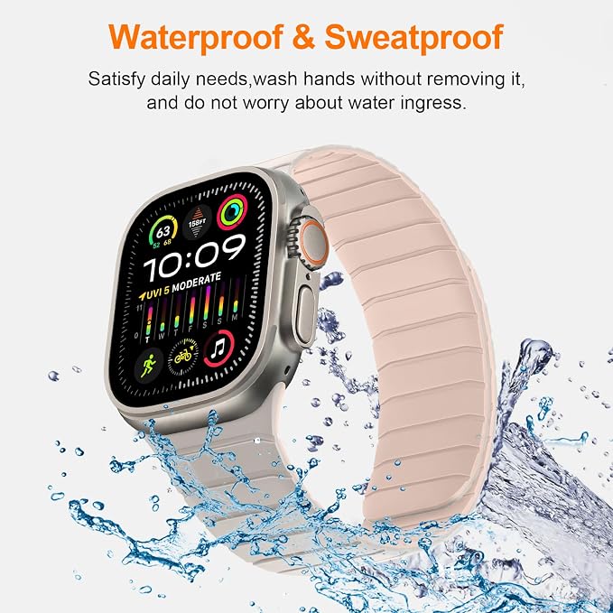 Tasikar Magnetic Bands Compatible with Apple Watch 49mm 46mm 45mm 44mm 42mm Soft Silicone Replacement Loop Wristband for iWatch Ultra 3 2 1 SE Series 11 10 9 8 7 6 5 4 3, Starlight-Pink