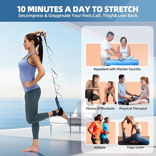 comness Foot and Calf Stretcher-Stretching Strap For Plantar Fasciitis, Heel Spurs, Foot Drop, Achilles Tendonitis & Hamstring. Yoga Foot & Leg Stretch Strap. (Blue)