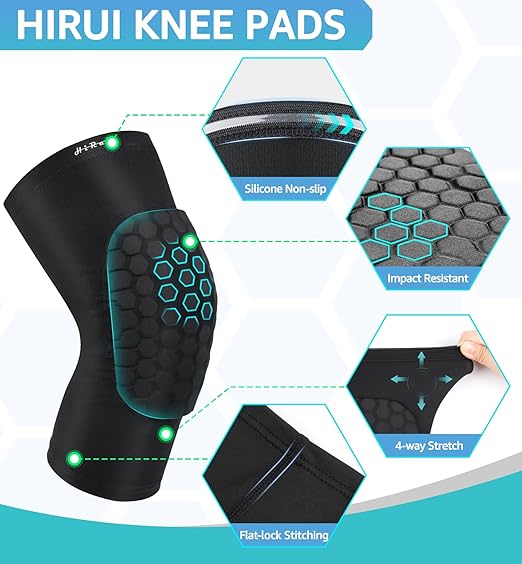 Knee Pads for Kids Youth Adult, Basketball Baseball Knee Brace Knee Support, Collision Avoidance Kneepad Compression Knee Sleeve for Volleyball Football Cycling Running-1Pair (Black, L)