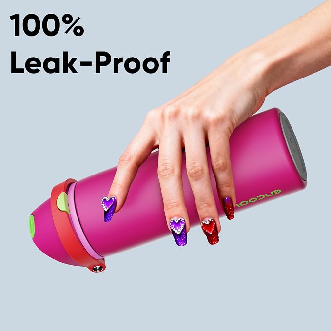 Insulated Water Bottle with Straw - Encool Stainless Steel Water Bottle with Push Button Lid, Leak-Proof & BPA-Free, Keeps Cold for 24 Hours for Sports, Travel, Gym (24 oz, Cerise Pink)