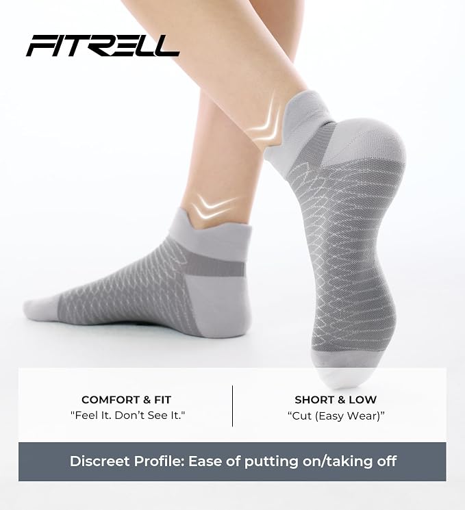 FITRELL Ankle Compression Socks for Women & Men - 5/6 Pairs Cushioned Arch Support Running Socks, Plantar Fasciitis Relief