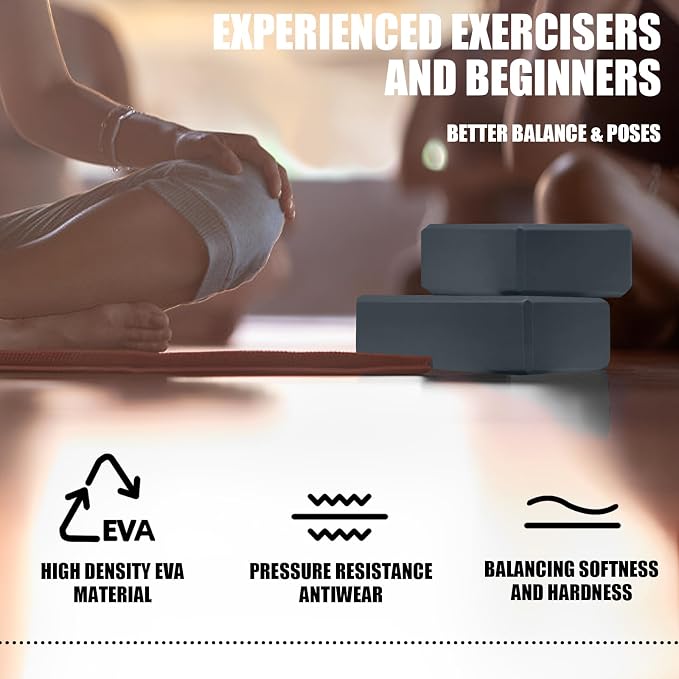 Septo 2 Pcs Yoga Blocks, 9x6x3 Inch Foam Blocks for Pilates | High density EVA foam Yoga Props lightweight non-slip surface for meditation stretching balance training