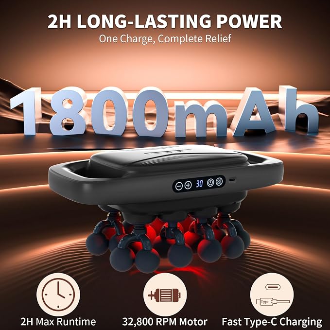 20-Head Massage Gun, 30 Intensity Levels 3 Modes, Deep Tissue Massager with 50KG Force & Noise-Free Motor for Neck Back Legs Shoulders, Portable for Full Body Muscle Recovery