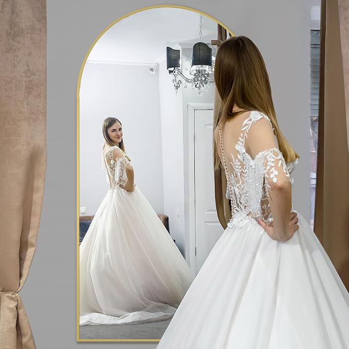 MELOMOIR 82"x44" Oversized Floor Mirror Freestanding, Arched Full Length Mirror for Bedroom Living Room Dressing Room Gym Yoga Hair Salon, Gold Mirror Full Length with Shatterproof Tempered Glass