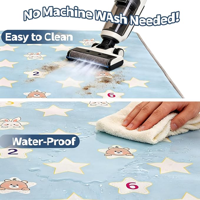 Baby Play Mat for Floor, 50'' x 50'' Thicken Foam Soft Padded Playmat for Tummy Time, Playpen Mat for Toddlers Infant Kids, Water-Repellent Coral Velvet, Non-Slip Bottom Safe for Crawling (Star)