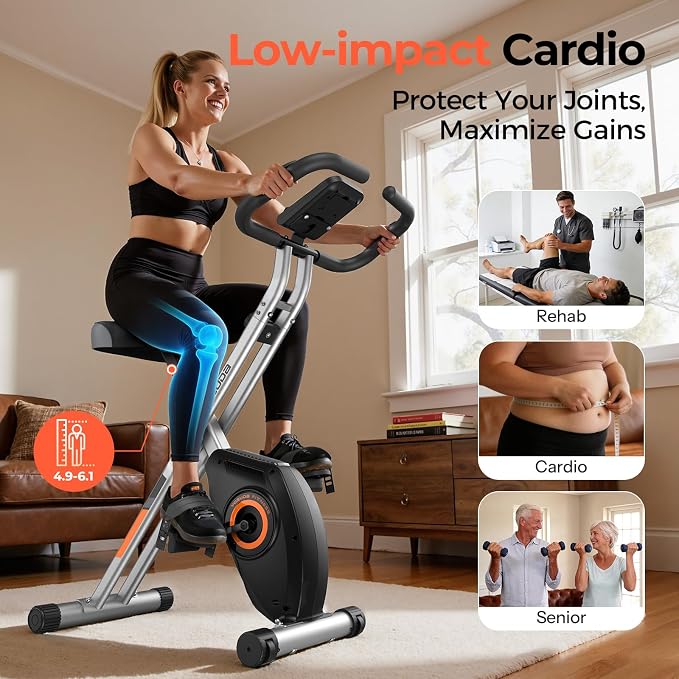 YOSUDA Folding Exercise Bike - 5 IN 1 Foldable Stationary Bike for Home Gym Workout, Upgraded Indoor Cycling Bikes with 6.6 LBS Flywheel, 380 LBS Capacity and 16-Level Magnetic Resistance, Back Support Cushion