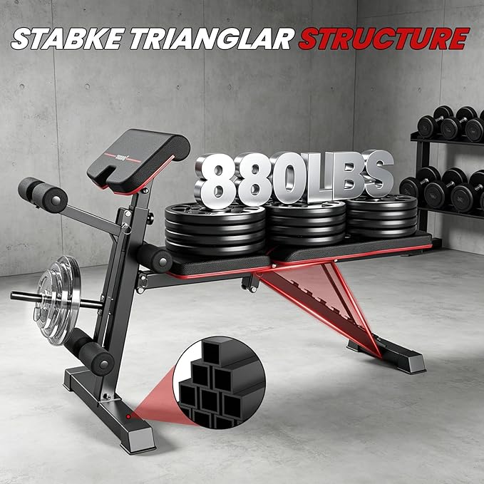 Weight Bench Press, Adjustable Workout Benches for Home Gym Dumbbell Exercise, 880 LB Stable Incline Decline Bench for Full Body Workout, 2 Sec Fast Folding Strength Training Sit up Bench