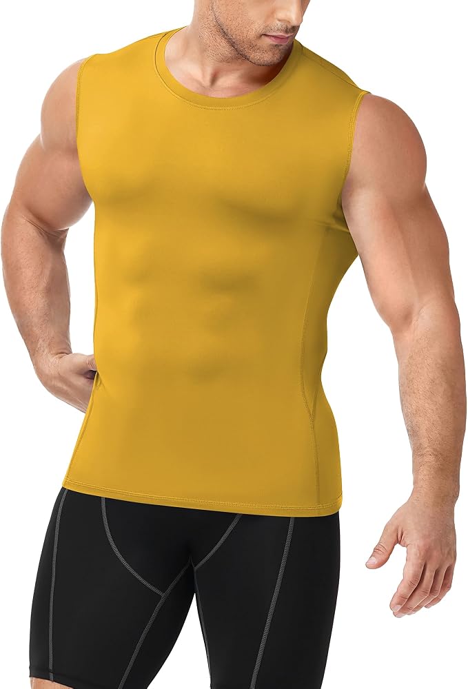 Men's Compression Shirt Sleeveless Athletic Workout Tank Tops Quick Dry Muscle Undershirts for Gym Running