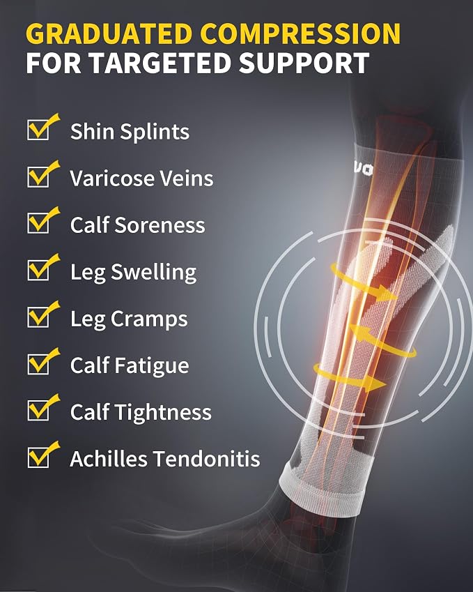 CAMBIVO Calf Compression Sleeve for Shin Splints & Running Support-3 Pairs | Leg sleeves for men & women, 15-20mmHg footless compression socks for gym & recovery, varicose veins