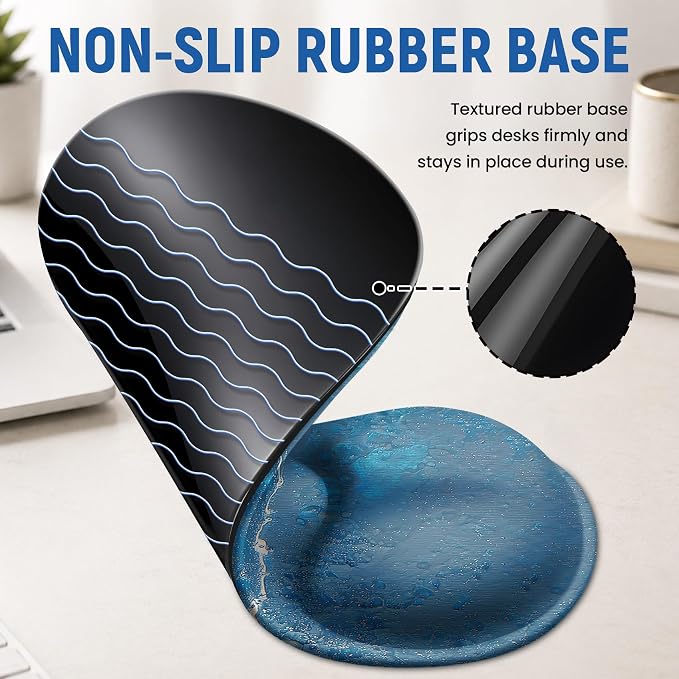 Ergonomic Mouse Pad with Wrist Rest, Gel Wrist Support, Waves | 10.2 x 7.6 in Mouse Pad with Smooth Fabric Surface and Non-Slip Rubber Base for Office, Home, Study, and Gaming