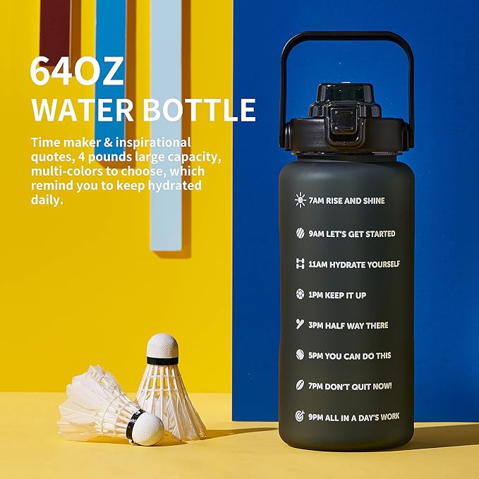 ST-YIBEN 64oz,100oz,128oz Large Motivational Water Bottle with Time Marker, Leakproof & BPA Free Half Gallon Big Water Bottle with Straw Handle Tritan Frosted Water Jug for Gym,Fitness,Outdoor Sports