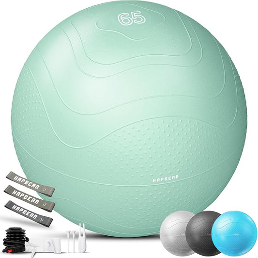 HAPBEAR Exercise Ball- Anti-Burst Slip-Resistant Yoga/Pilates Ball for Core Training & Posture Improvement, Home Gym/Rehab/Pregnancy Ball, Quick Pump & 3 Resistance Bands Included