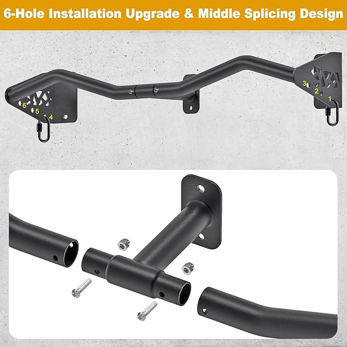 Kipika Wall Mounted Pull Up Bar - Heavy Duty 500 LB Capacity Doorway Chin Up Bar for Home Gym, Sturdy Steel Construction with Resistance Band Hooks | Hanging Exercise Bar for Full Body Workout